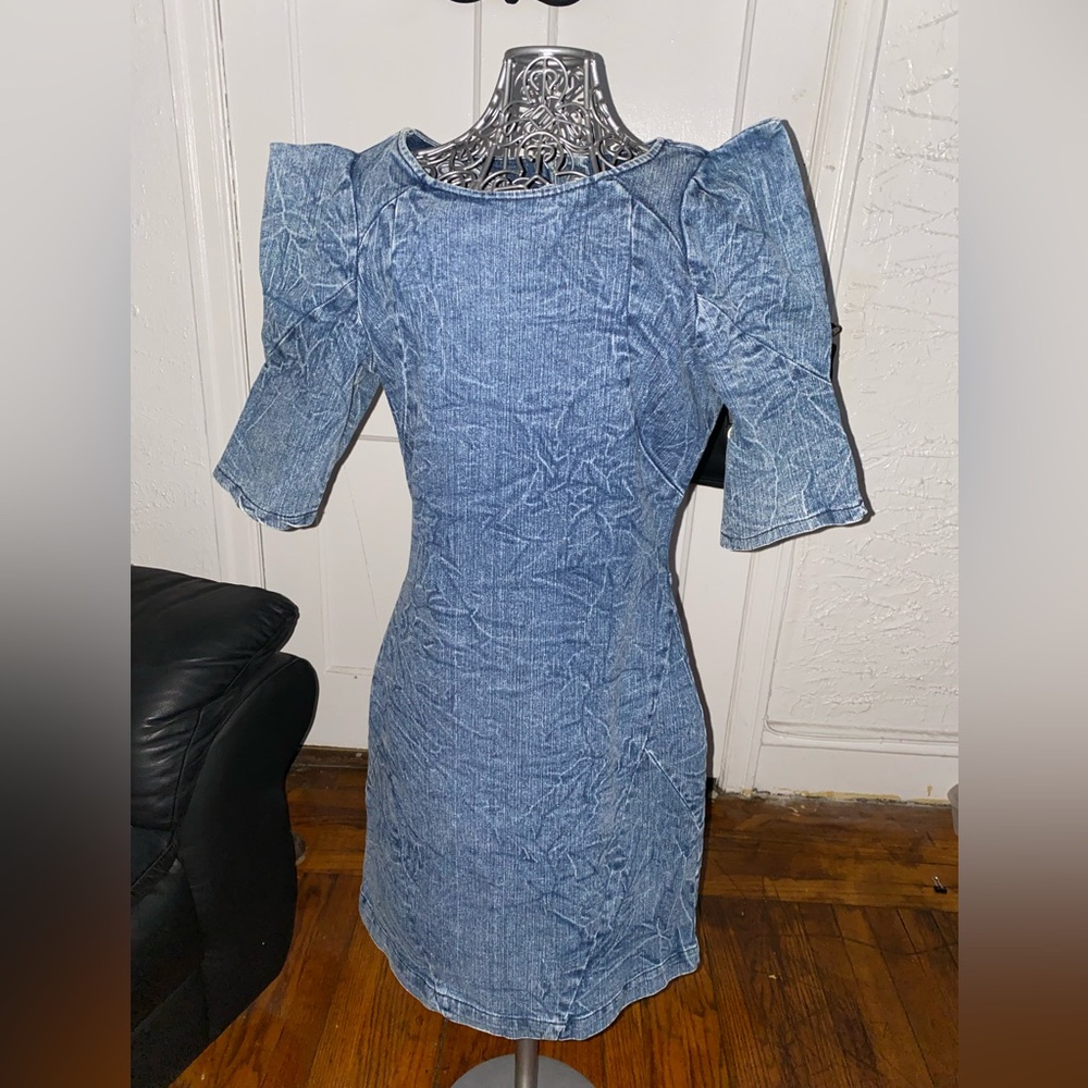 ASOS Vila Clothes denim dress with structured unique shoulders Sz Small